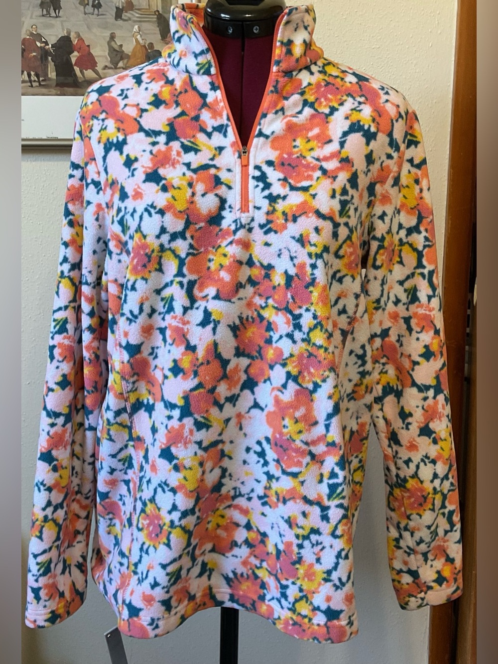 Landsend Floral Half-Zip Fleece Pullover
